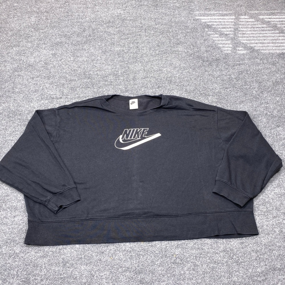Nike Sweatshirt Womens 3X Black Sportswear Relaxed Fit Cropped Logo DM3291-010